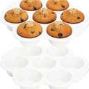 Youeon 2 Pcs Ceramic Muffin Pans, 7 Cup Nonstick Cupcake Baking Pans with Floral Handles, Durable Oven & Dishwasher Safe Ceramic Muffin Tins for Muffins, Cupcakes, Cheesecakes, and More (White)