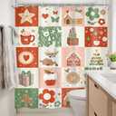 Retro Christmas Shower Curtain 60Wx72H Inch Merry Xmas 70s Cute Deer Snowflake Flower Rainbow Checkered Shower Curtain Bathroom Set Kids Girls Waterproof Bath Decoration Accessories Home Decor