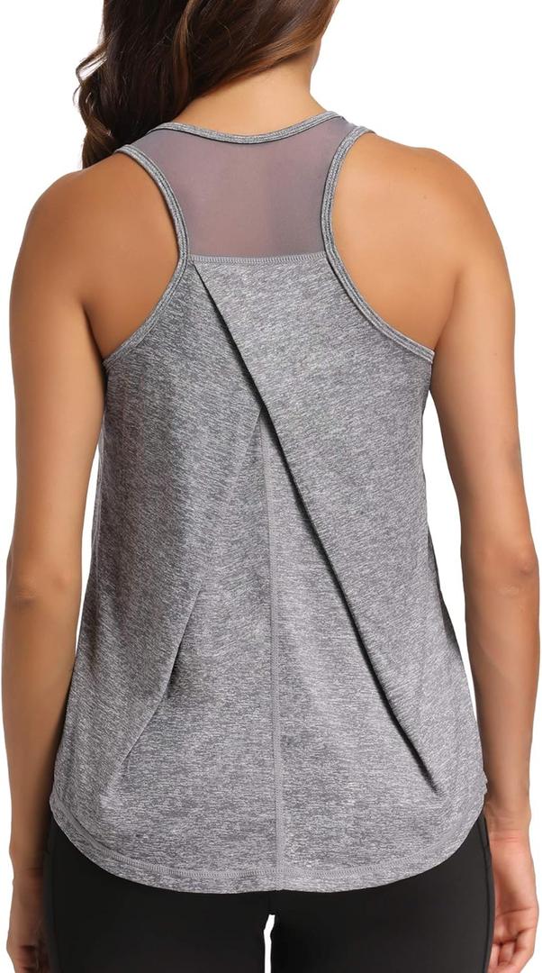 Aeuui Womens Workout Tops for Women Racerback Tank Tops Mesh Yoga Shirts Athletic Running Tank Tops Sleeveless Gym Clothes (X-Large, Grey)