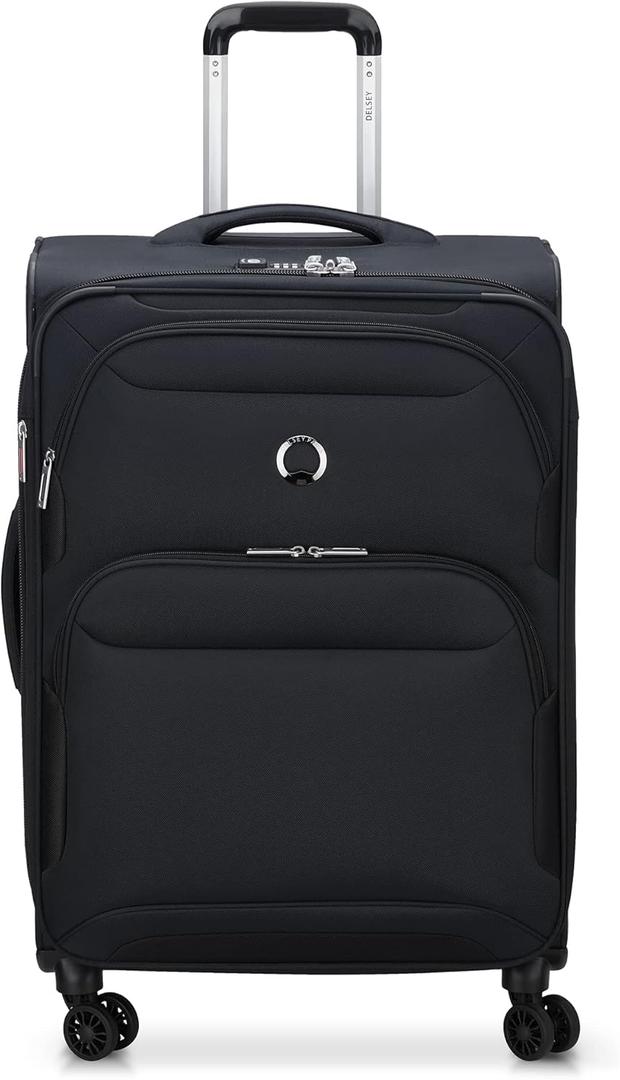 DELSEY PARIS Sky Max 2.0 Softside Expandable Luggage with Spinner Wheels, Black, Checked-Medium, 24 Inch
