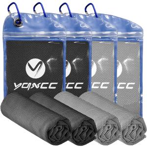 YQXCC 4 Pack Cooling Towel (47"x12") Ice Cool for Neck, Microfiber Soft Breathable Chilly Towels for Yoga, Sports, Golf, Gym, Camping, Running, Fitness, Workout & More Activities (Dark Gray*2/Light Gray*2)