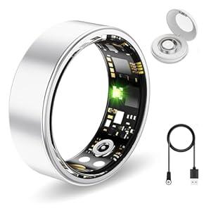Aichiken Smart Health Ring for Women Men Fitness Tracker with Heart Rate, Blood Oxygen,Sleep Monitoring, Step Counting, IP68 Waterproof for iPhone and Android, No Subscription Fee (Silver, 7)
