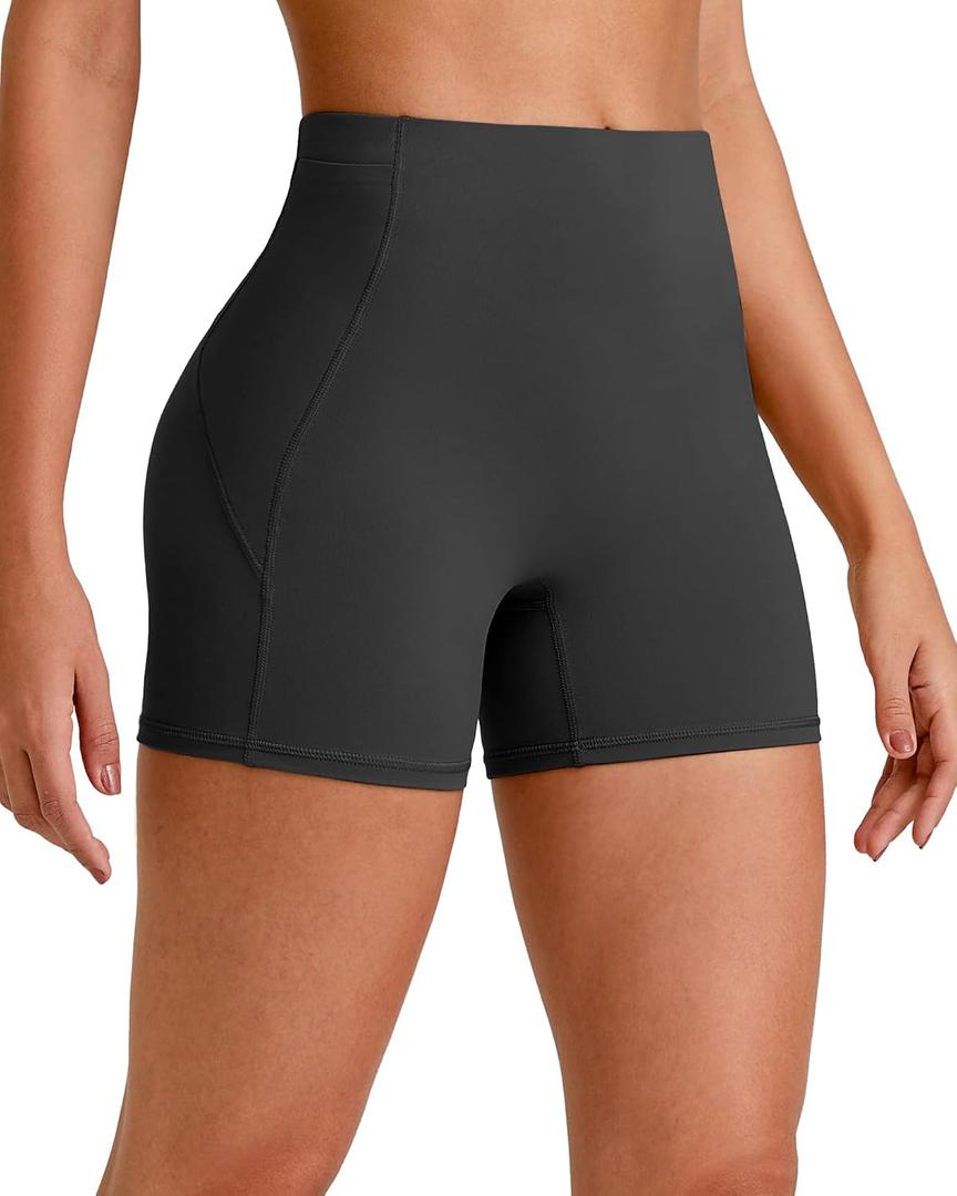 G4Free Barefeel Biker Shorts Women Tummy Control High Waisted No Front Seam Workout Gym Shorts with Pockets 4" 6" 8" (Black, M)