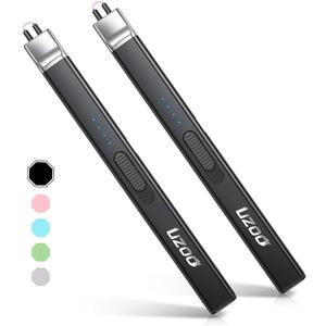 2 PCS Long Lighter, Candle Lighters Electric Lighter, Rechargeable Arc with LED Display, Lighters for Candle Aromatherapy Camping BBQ Gas Stoves-Deep Black