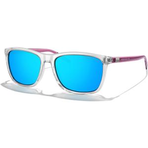 MERRY'S Unisex Polarized Aluminum Sunglasses Vintage Sun Glasses For Men/Women S8286 (Transparent Frame/Blue Mirror Lens/Pink Temples)