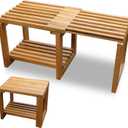 Teak Shower Bench [Expandable from 17" to 30"] Wooden Bathroom Bench for Inside Shower to Sit On, Wood Bath Chair, Teakwood Stool