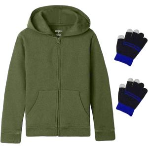 Bienzoe Boys Zip Up Hoodie: Kids Soft Anti-Pilling Fleece School Uniform Sweatshirt (8-9 Years, Olive)