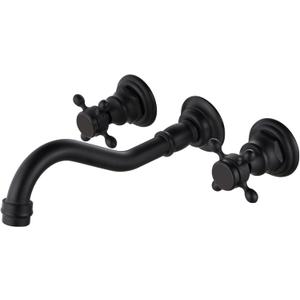 Midanya Bathroom Widespread Sink Faucet Wall Mount 3 Holes 2 Cross Knobs Brass Lavatory Basin Mixer Tap Mixing Spout Double Handles Commercial Matte Black NO Hot Cold Sign, Matt Black