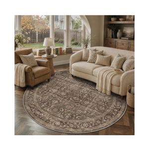 JOOJA 6x6 Dark Brown Vintage Low Pile Washable Boho Round Living Room Rug6ft stain resistant washable circle floor mat,distressed moody carpet, retro indoor rug for bedroom, dining room, home office