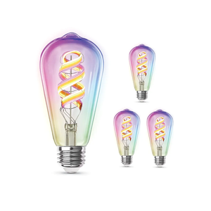 Feit Electric ST21 Smart Spiral LED Filament Edison Bulb, 60W Equiv, RGBW Color Changing, Dimmable, 2.4GHz Wi-Fi Enabled, Works with Alexa & Google Home, App Control, ST2160/RGBW/FIL/AG/4, 4 Pack