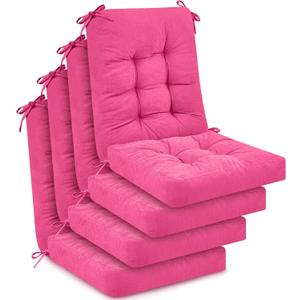 Juexica 4 Sets Outdoor Patio Chair Cushions Seat High Back Tufted Pillow Replacement Rocking Chair Cushions Pads for Patio Summer Seasonal Indoor Home Office(17 x 17 Inch,Pink)
