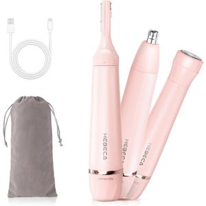HEBECA Nose Hair Trimmer for Women, 3in1 Electric Eyebrow Trimmer Waterproof Facial Hair Removal Rechargeable Hair Shaver Razor for Nose Ear Eyebrow Peach-Fuzz Lips Chin FT3001 Pink (Pink)