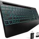 Hamile 2.4G&Bluetooth Wireless Keyboard - Light Up Keyboards with Wrist Rest - 8 Backlit Effects - Slim Rechargeable Silent with Holder for Windows, Mac, Black