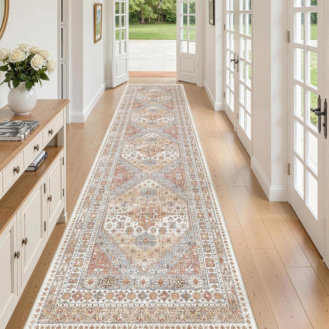 zesthome Washable Runner Rug 2.5x10 - Stain Resistant Entryway Rug, Ultra-Thin Kitchen Rugs, Anti Slip Backing Runner Rugs for Entrance Laundry Room Indoor Hallway (Orange,2.5'x10')