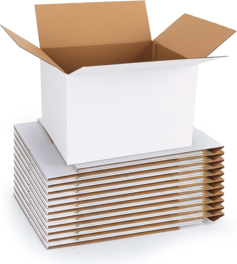 CRUGLA 12x8x7 Shipping Boxes 15 Pack, White Corrugated Cardboard Boxes with Side-Lock and Pre-Applied Double-Sided Tape, Easy Assemble Packing Mailer Boxes for Small Business Shipping