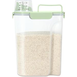 TBMax Airtight Rice Container 10 Lbs, Cereal Dispenser, Pet Cat Dog Food Storage Container, Plastic Kitchen Pantry Food Storage Holder with Cup -Light Green