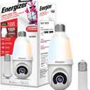 Energizer Smart 2K Light Bulb Security Camera, 1000 Lumens LED Light, 5GHz & 2.4GHz Wi-Fi Outdoor Socket Camera, Auto Tracking, Pan and Tilt, Night Vision, 2-Way Audio, Works with Google Home & Alexa