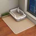 HCY&WLD Cat Litter Mat, 45x26/35x24/30x22/24x18 Inch Double Layer Cat Litter Box Mat, EVA Non-Slip, Waterproof Urine Proof Cat Litter Catcher Mat, Easy Clean Scatter Control (30x22 Inch, Khaki)