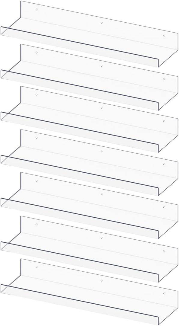 RLAVBL 7 Pack Acrylic Shelves, 15" Floating Wall Shelves for Bedroom, Living Room, Bathroom, Kitchen Storage