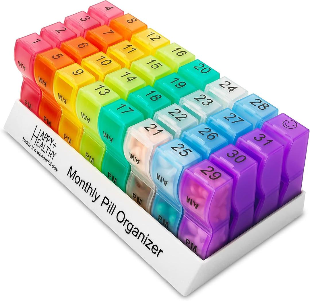 Pill Organizer Monthly - 31 Day Am/Pm Daily 32 Pill Cases for Each Day, Organizer Box for Vitamins, Medicine and Medication
