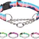 Martingale Dog Collars with Stainless Steel Chain, Reflective No Pull Walking Training Collar with Quick Release Buckle, Adjustable Slip Chain Nylon Dog Collars for Small Dogs (Blue and Orange)