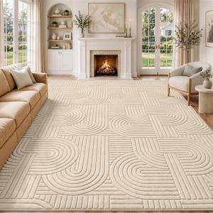 8x10 Area Rugs for Living Room: Washable Neutral Bedroom Carpet Beige