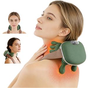 Bionic Neck and Shoulder Massager, N7 Real Hand Massagers with Fingers Heated for Back Muscle Pain Relief, Portable & Lightweight Design, Touch Gift (Eucalyptus Green)