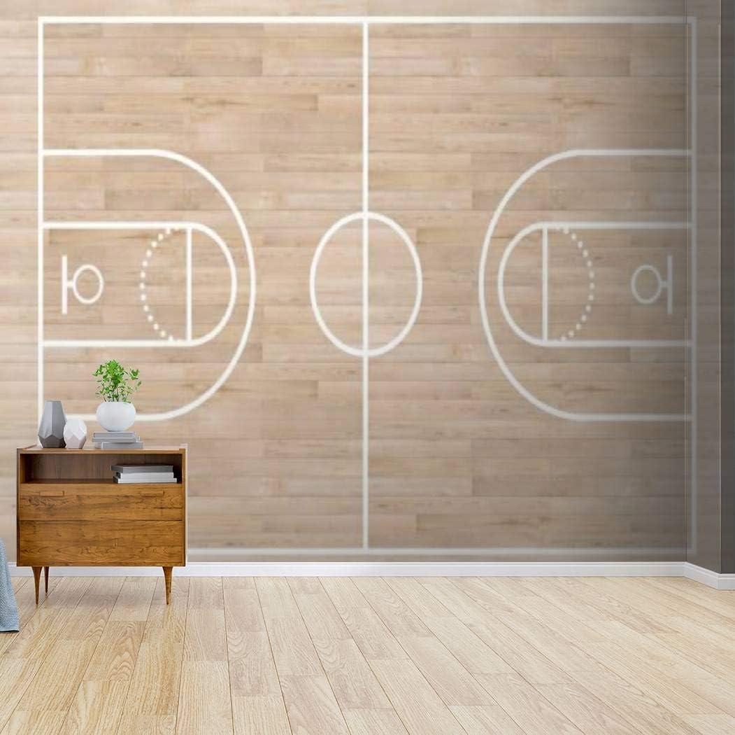 Top View Basketball Court Layout on Wooden Texture Background Canvas Print Wallpaper Mural Self Adhesive Peel & Stick Wall Decal Wall Poster Sticker for Living Room