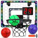 Basketball Hoop Indoor,Mini Hoop with LED Light/Scoreboard, Door Basketball Hoop Basketball Toys Gifts for 5 6 7 8 9 10 11 12 Year Old Boys Girls (Honeycomb Pattern)