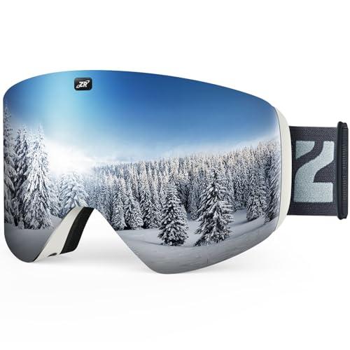 ZIONOR X11 Ski Snowboard Snow Goggles with Magnetic Interchangeable Cylindrical Lens Anti-Fog UV Protection for Men Women Adult (VLT 10% Silver Lens）