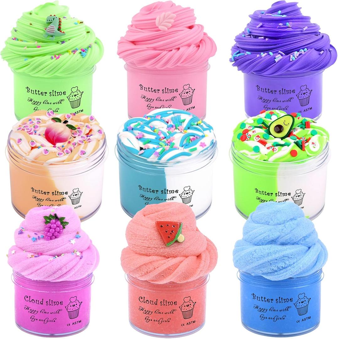 9 Pack Slime Kit, with 6 Butter Slime and 3 Cloud Slime, Soft and Non-Sticky, DIY Surprise Toy, Party Favor for Girls and Boys, Birthday Gift, Stress Relief Toy