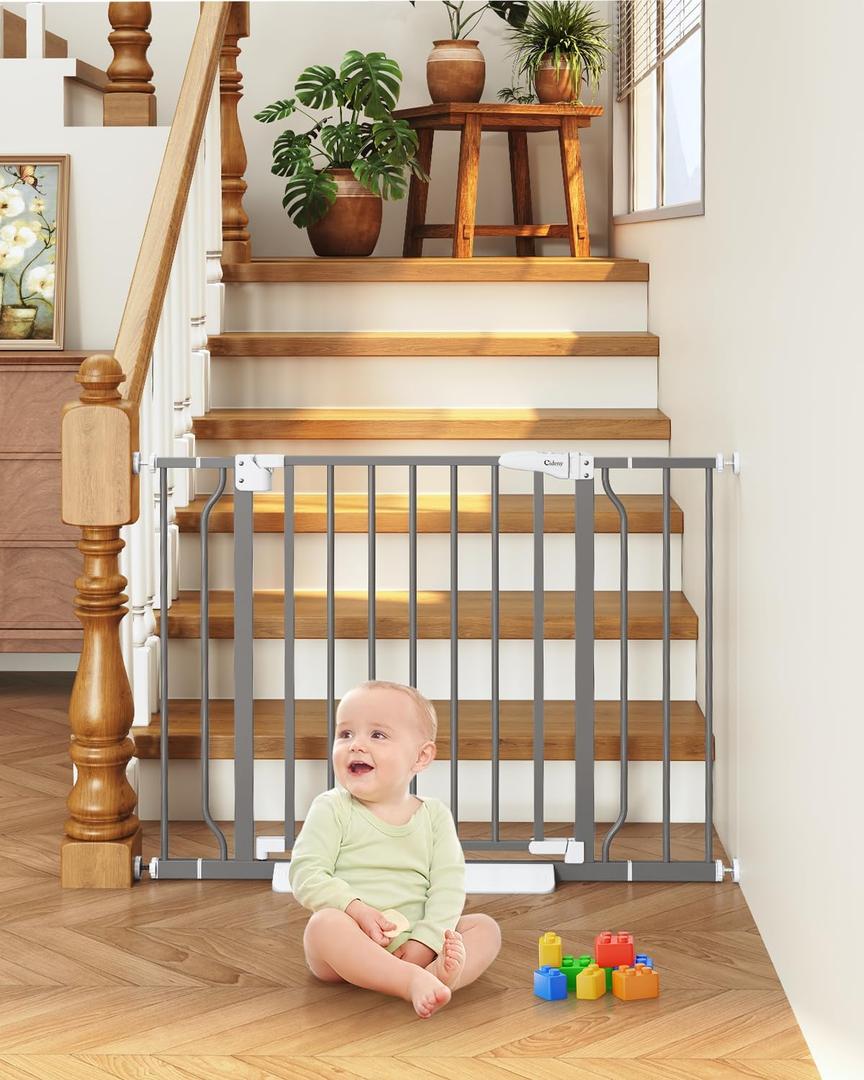29"-40" Baby Gate for Stairs, Auto Close Stroller Friendly Dog Gate Indoor for Doorways, Pressure Mounted Baby Gate, Easy Walk Through Gate for Children & Pets, Grey (29-40"Wide, 28"Tall, Gray)