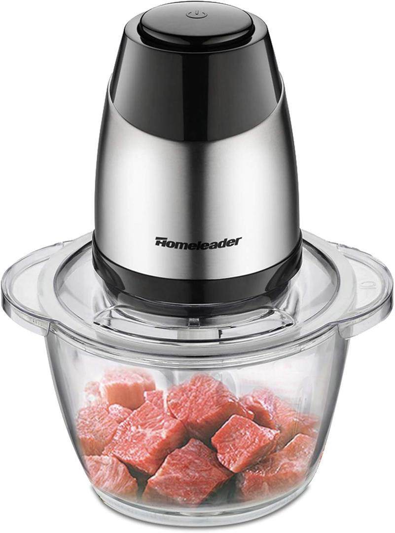 Electric Food Chopper, 5-Cup Food Processor by Homeleader, 1.2L Glass Bowl Grinder for Meat, Vegetables, Fruits and Nuts, Stainless Steel Motor Unit and 4 Sharp Blades, 300W