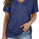 WIHOLL Womens Short Sleeve V Neck Dolman Tops with Side Shirring Loose Fit Shirts Medium