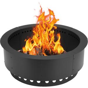 BPS Metal Fire Pit Ring, 37 Inch Outer/30 Inch Inner Smokeless Double-Layer Outdoor Firepit Insert for Backyard Wood Burning, Campfire