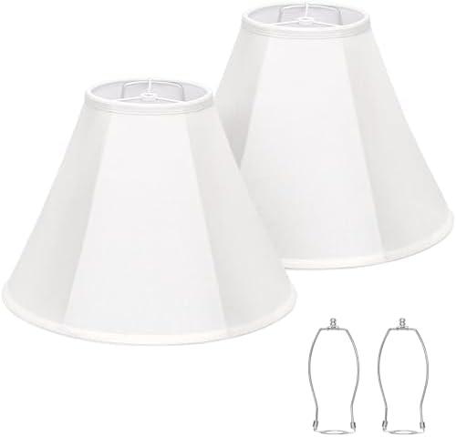 White Lamp Shades Set of 2, Bell Lamp Shades 6"Top x 13"Bottom x 10"High, Medium Shade Replacement Fabric Natural Linen Hand Crafted (Spider Fitter), Harp Holders Included, Easy Assembly Required