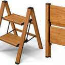 Taranta 2 Step Ladder, Aluminum Lightweight Folding 2 Step Stool with Anti-Slip Wide Pedal, 330lbs Capacity Step Ladder for Household, Kitchen, Office - Woodgrain