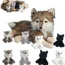 5 Pcs Wolf Stuffed Animal Plush Set 16 Inch Mommy Large Stuffed Wolf Plush with 4 Babies Wolves, Realistic Plush Wolf Toys Soft Plushies for Kids Boys Girls Birthday Valentines Gifts