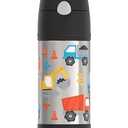 THERMOS FUNTAINER Water Bottle with Straw - 12 Ounce - Kids Stainless Steel Vacuum Insulated Water Bottle with Lid, Construction