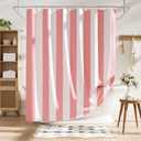 AmazerBath Pink Vertical Stripes Shower Curtain, Cute Pink Stripe Bathroom Shower Curtain with 12 Shower Curtain Hooks, Rustic Fabric Pink and White, 72x72 Inches