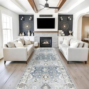 Washable 4x12 Wide Hallway Runners: Vintage Soft Runners for Living Room Bedroom Stain Resistant Carpet with Non-Slip Backing for Entryway Ktichen Ultra Thin Bathroom Carpet for Dining Room (Grey,4x12)