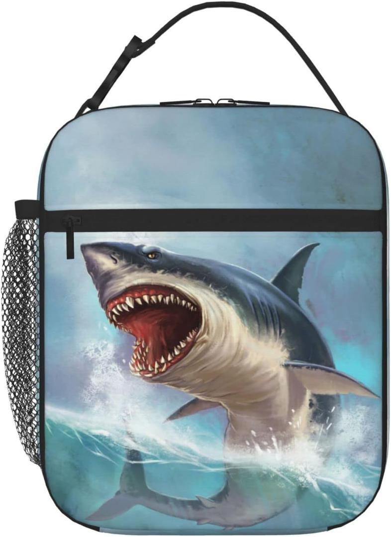 SARA NELL Shark Insulated Lunch Bag Fierce Ocean Animal Shark Lunch Cooler Box for Women Men Teens Kids, Reusable Lunch Tote Bag, Thermal Insulated Lunch Bags for Work, Picnic, School or Travel