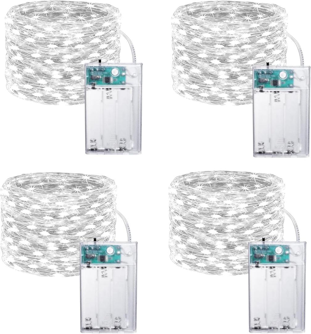Joomer LED Fairy Lights Battery Operated, 4 Pack Each 16FT 50 LED Cuttable Starry Lights with Timer for Bedroom, Parties, Wedding Christmas Indoor Decor (White)