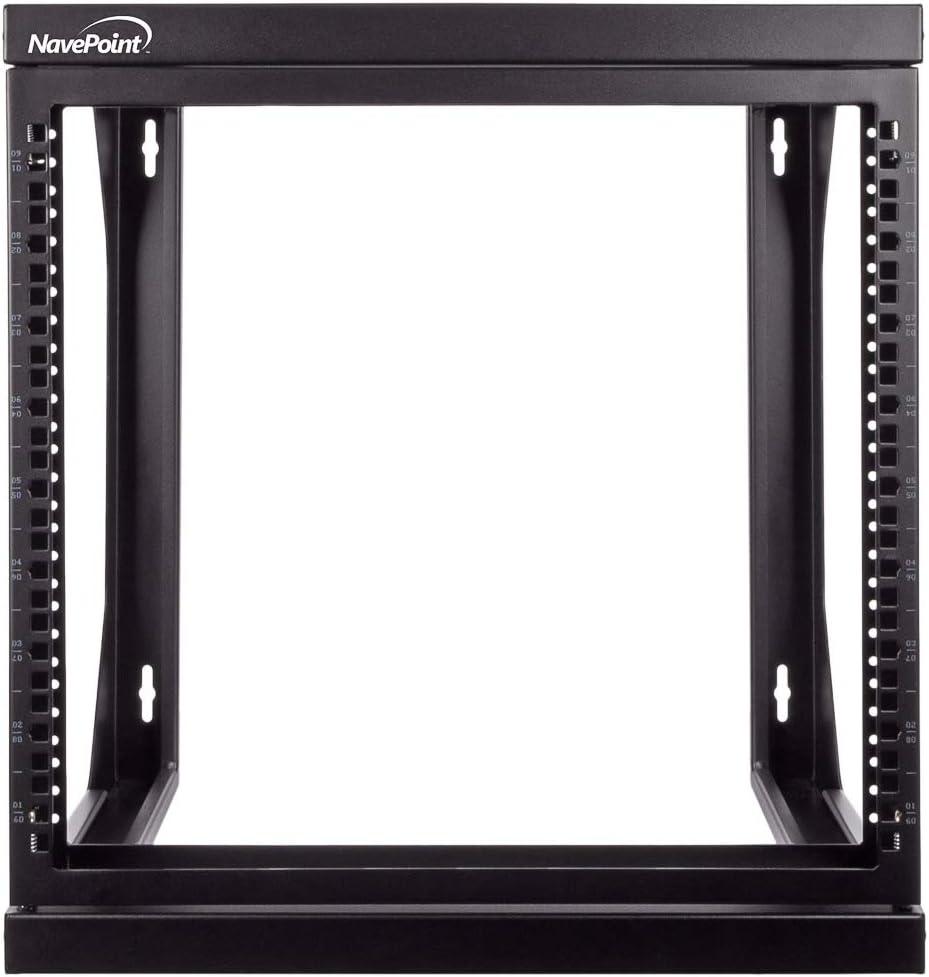 NavePoint 9U Open-Frame Server Rack for 19" IT Network Equipment & A/V Devices Free Standing or Wall Mount with 180 Degrees Gate Swing, Black (9U - 18in Deep)