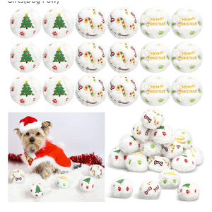 Syhood 60 Pcs Christmas Snowball Dog Toys Squeaky Christmas Snowball Fight Plush Toys for Xmas Indoor Outdoor Santa Elk for Small & Middle Pet Chew Pets Gifts(Dog Paw)