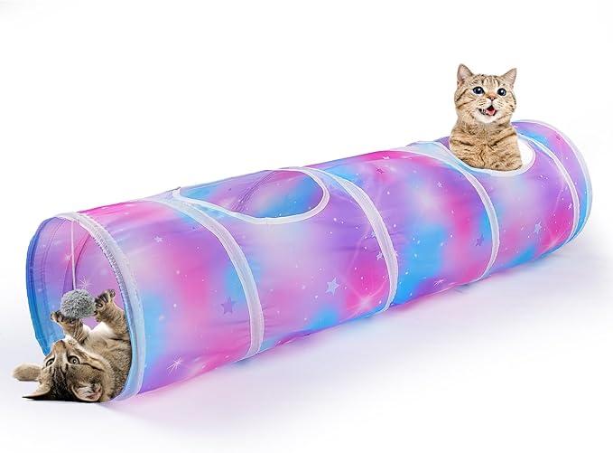 Cat Tunnels for Indoor Cats S-Shape Cat Tunnel Cute Cat Toys Foldable Cat Tube with Mouse Toy Funny Cat Stuff