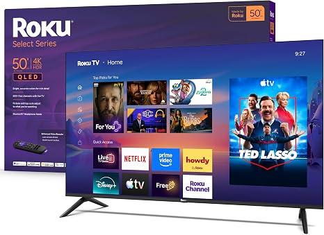 Roku 50-Inch Select Series Smart TV 2026-4K QLED TV - Roku TV Flat Screen QLED Television with Voice Remote, Wi-Fi & Bluetooth Headphone Mode - Streaming Live Local News, Sports, & Movies