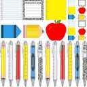 Thenshop 24 Pcs Teacher Appreciation Week Gifts Funny Teacher Sticky Notes Ballpoint Pen Notepad Self Adhesive Writing Thank End of Year Gifts for Employee Office Supplies (Schoolstyle)