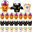 Xtinmee 24 Pieces Halloween Trick or Treat Bags Candy Tote Bucket Pumpkin Bats Ghost Reusable Portable Goody Collapsible Multipurpose Halloween Goodie Bags with Handle for Kids Party Supplies Gifts