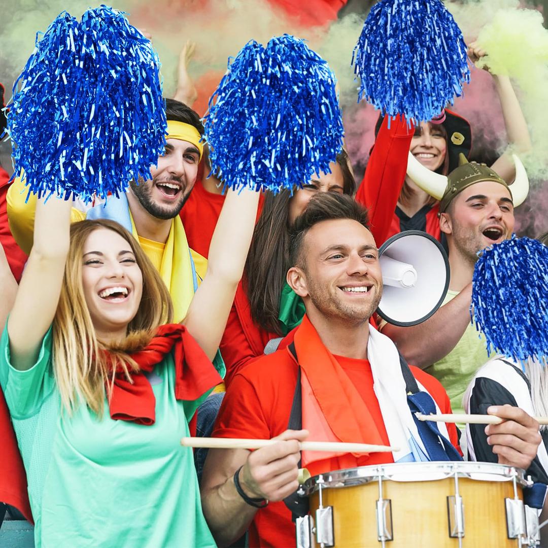 60 Pcs Cheerleading Pom Poms Bulk Cheer Pom Poms Sets Metallic Foil Fun Spirited Cheer Pom Poms with Plastic Handles, Cheerleader Pompoms for Kids Adults Sports Match Cheering Squad
